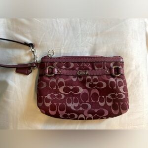 Vintage Coach Burgundy Signature Wristlet with Leather Trim
